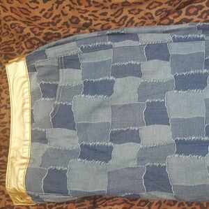 Ashley Stewart Patched Denim Skirt